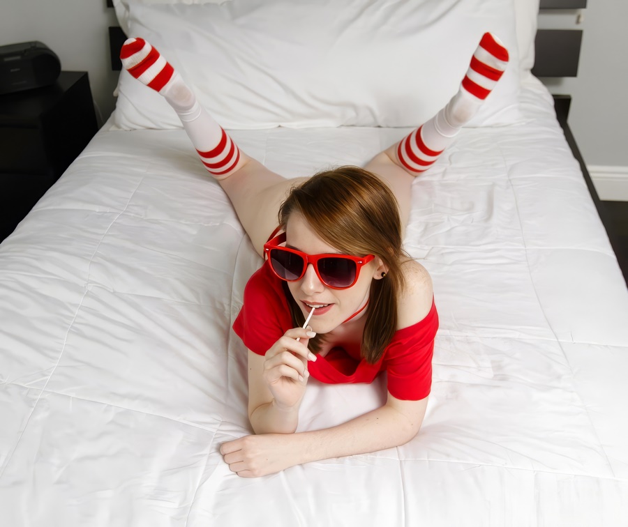 Alice Merchesi Pigtails Teen Love Suck Lollipop Cock