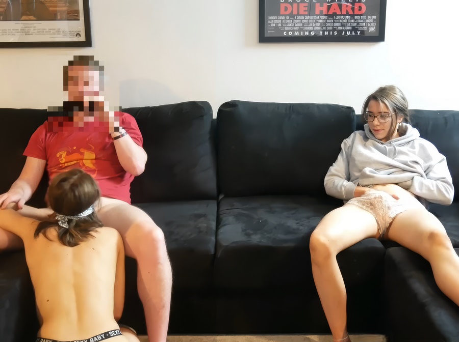 Samantha Flair The Stepdaughter Is Sitting On The Couch Near Her Stepfather And Masturbating