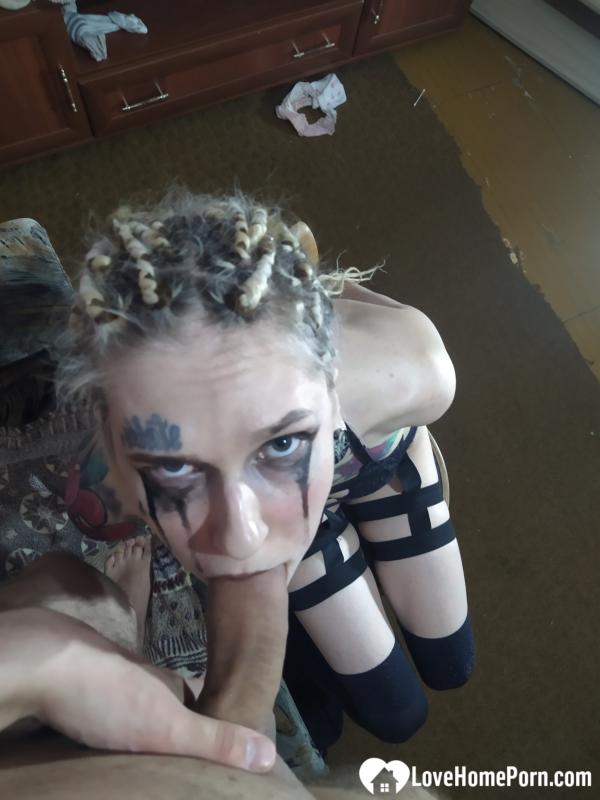 Stretching her mouth with my big cock