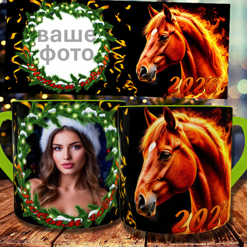 Шаблон кружки в подарок на Новый год - Год огненной лошади Шаблон кружки в подарок на Новый год - Год огненной лошади