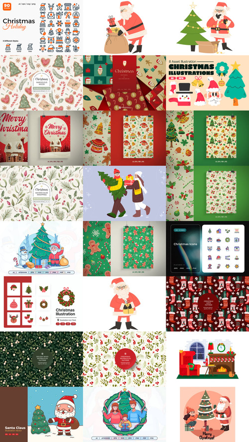 24 Christmas and Happy New Year Design Elements Bundle 5