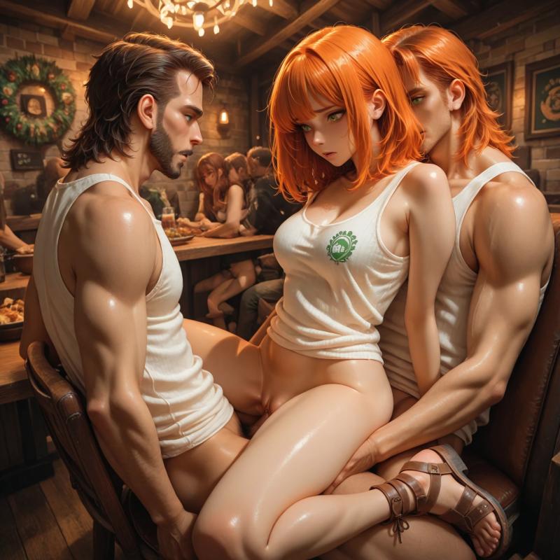 Trashger - Redhead Italian Restaurant MMF Threesome groupsex AI Porn