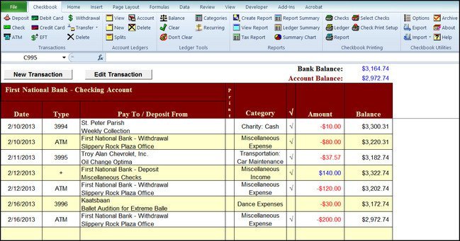 Checkbook For Excel 7.1